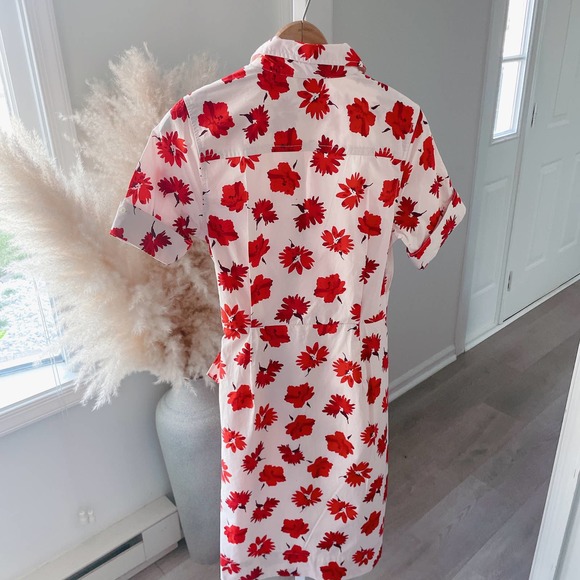 [SOLD] Floral Wrap Shirt Dress Womens XS White Red - Picture 9 of 13